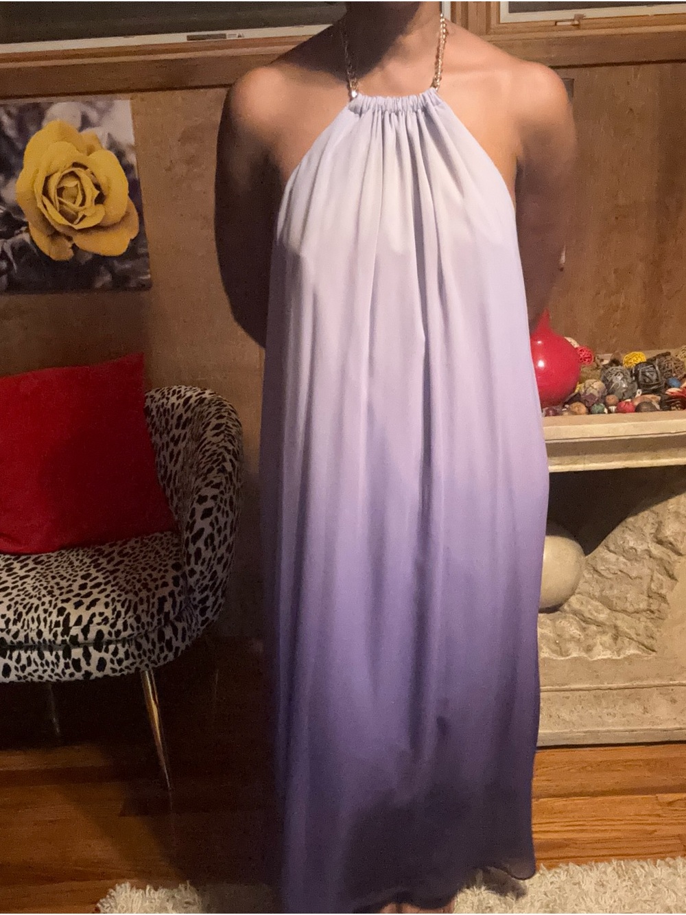 Jennifer Lopez Ombre Halter Maxi Dress in Lavender and Deep Purple